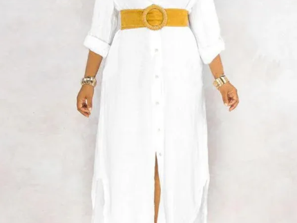 Button-Down Side-Slit Shirt Dress