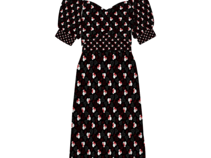 Mickey And Minnie Dots Women's Short Sleeve V-neck Knee-Length Dress