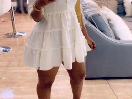 Solid Button-Front Ruffle Dress