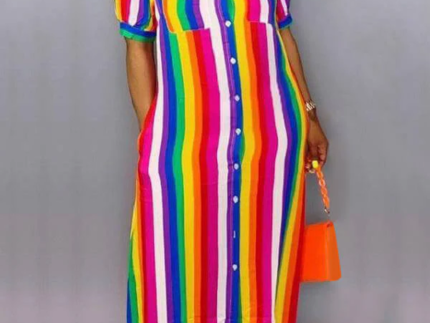 Rainbow Stripe Shirt Dress